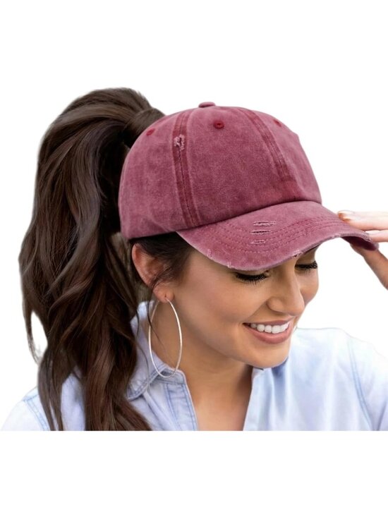 〽️Women Fabric Wine High Ponytail Baseball Cap Trucker Bad Hair Day Adjustable